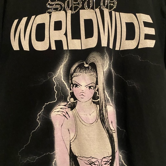 SOTOGANG WORLDWIDE Rhinestone Tribal Tattoo Baddie Babe Shirt Black Medium - Picture 2 of 5